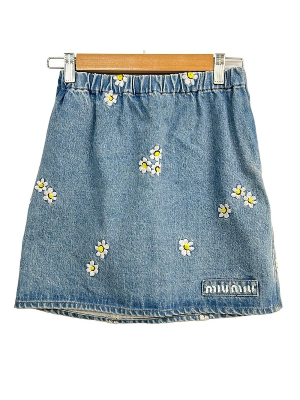 Miu Miu Mini Skirt S Blue White Yellow Denim Embroidery Flower Togo 38